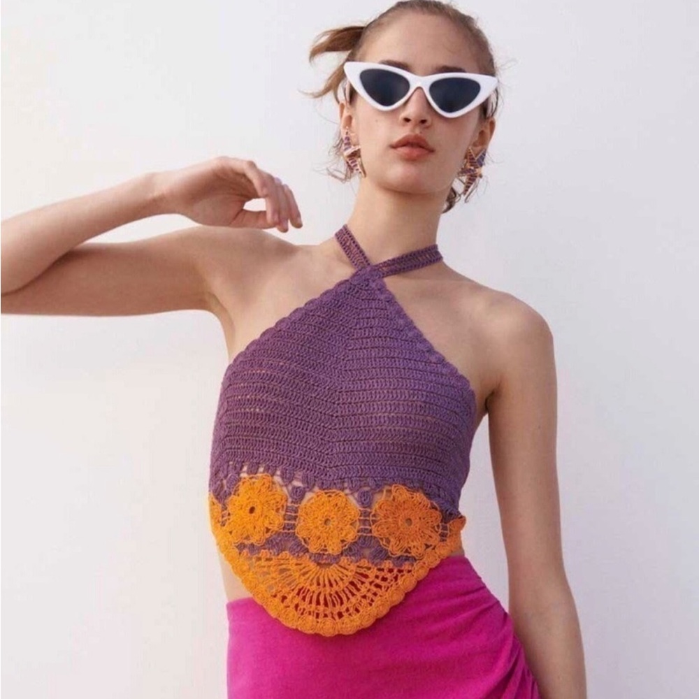 Zara Purple and Orange Crochet Top NWT - Picture 4 of 5